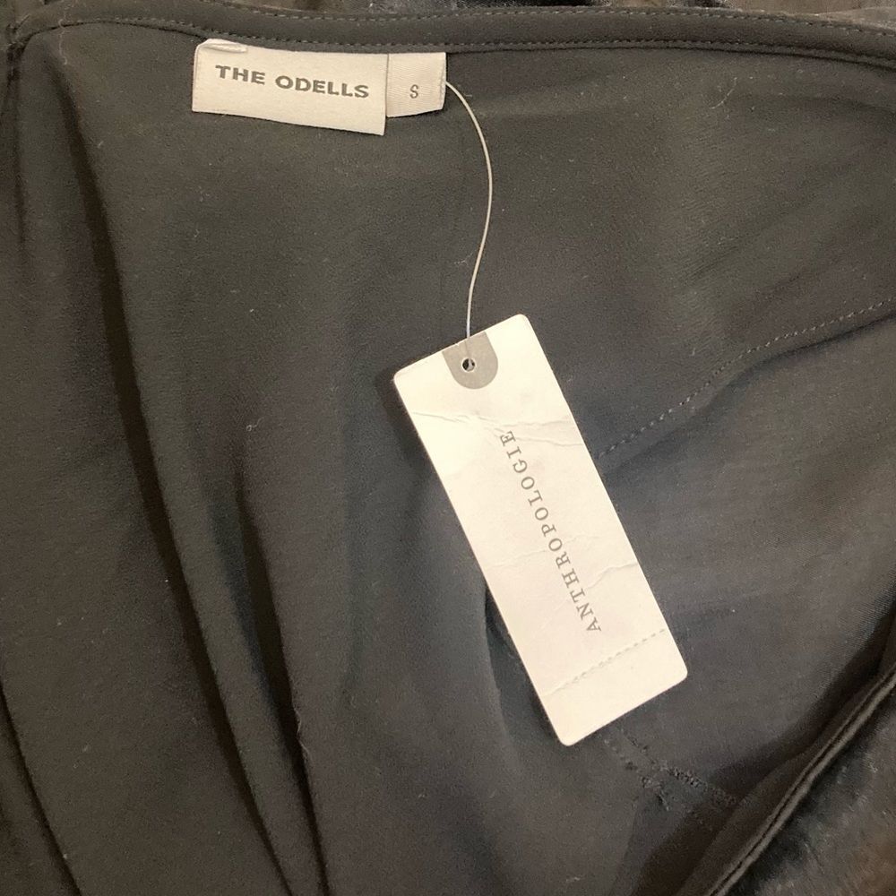 The Odells Black Satin Flutter Sleeve Open Back Mini Dress Size S NWT Anthropolo - Picture 9 of 11